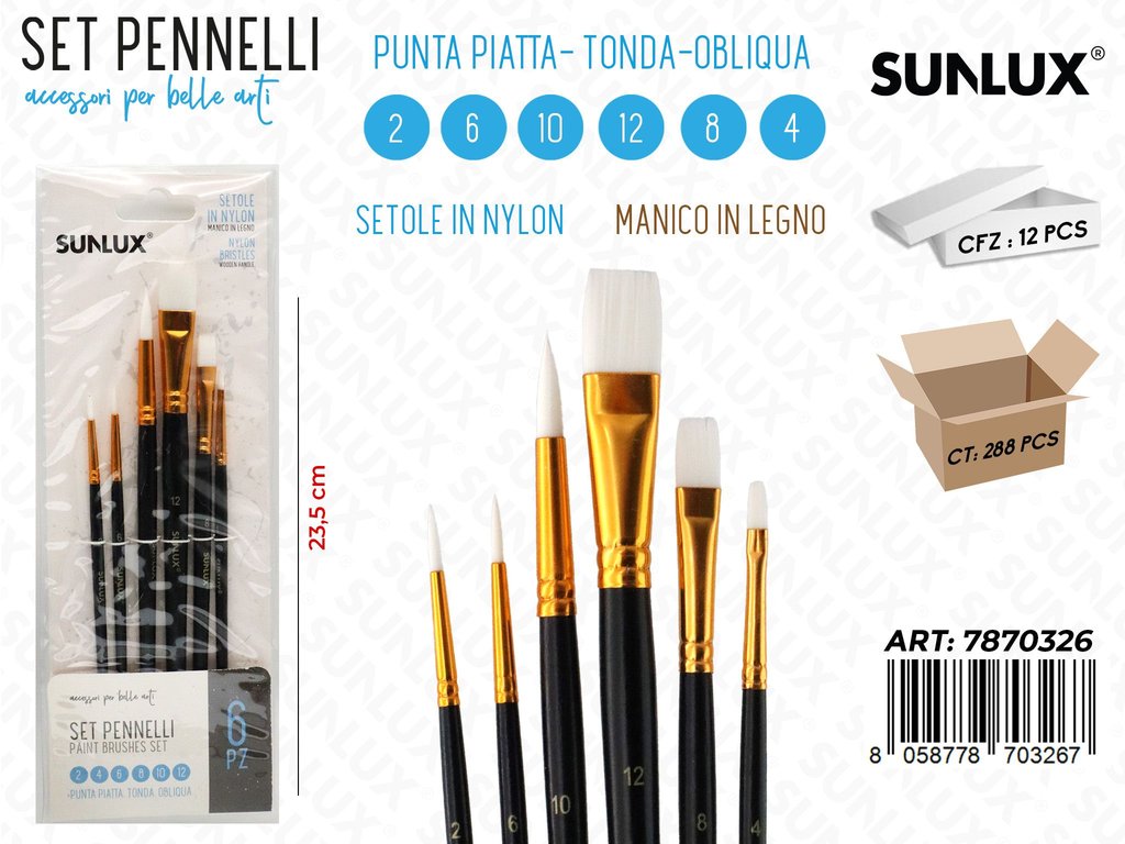 Set 6 Pennelli Artistici MIS.2-6-10-12-8-4 23.5CM