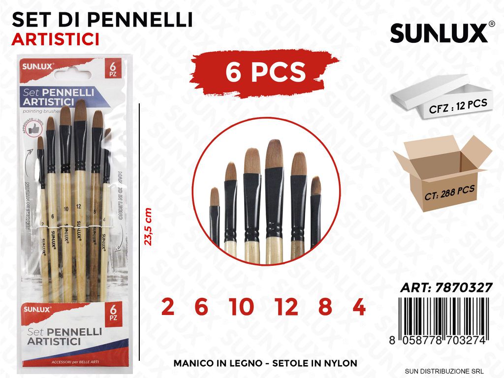Set 6 Pennelli Artistici MIS.2-6-10-12-8-4 23.5CM