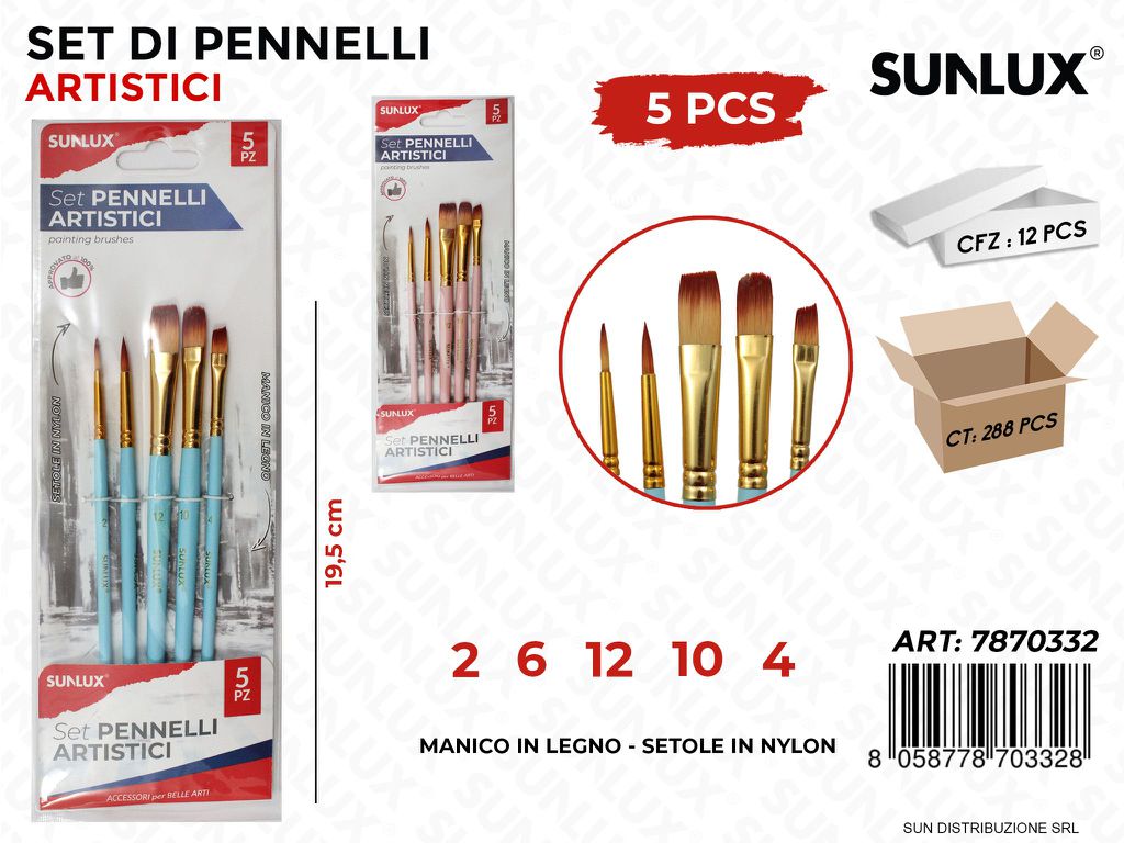 Set 5 Pennelli Artistici MIS.2-6-12-10-4 19.5CM