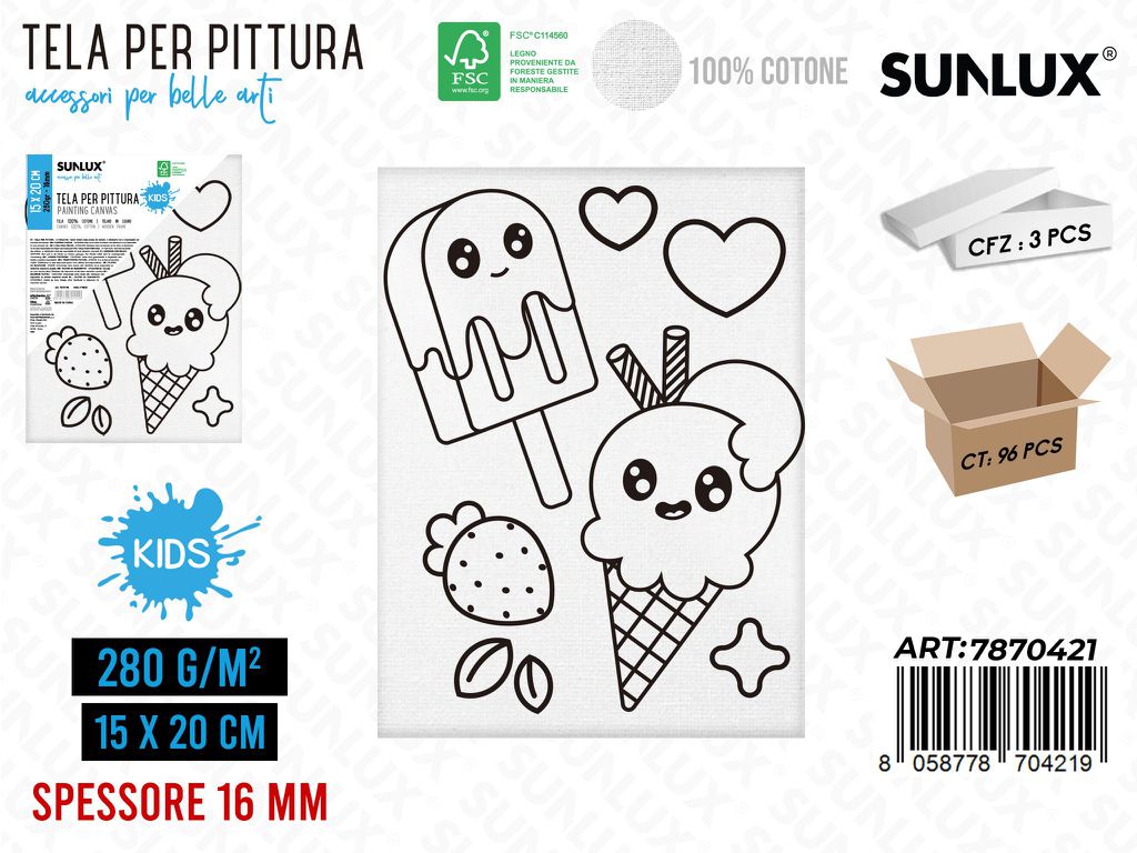 Sunlux Tela per Pittura 15*20CM 16MM 280GR