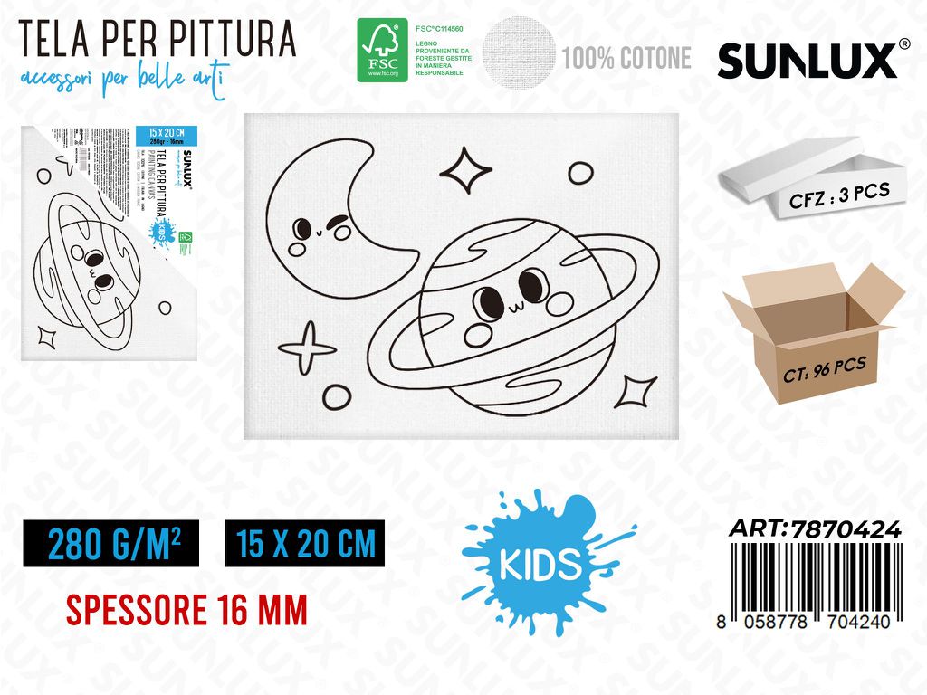 Sunlux Tela per Pittura 15*20CM 16MM 280GR