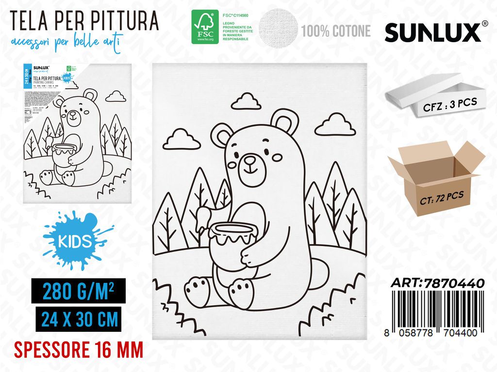Sunlux Tela per Pittura 24*30CM 16MM 280GR