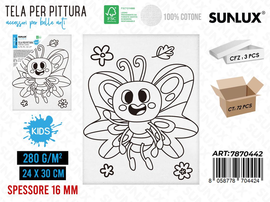 TELA PER PITTURA 24*30CM 16MM 280GR /PZ DA 3**