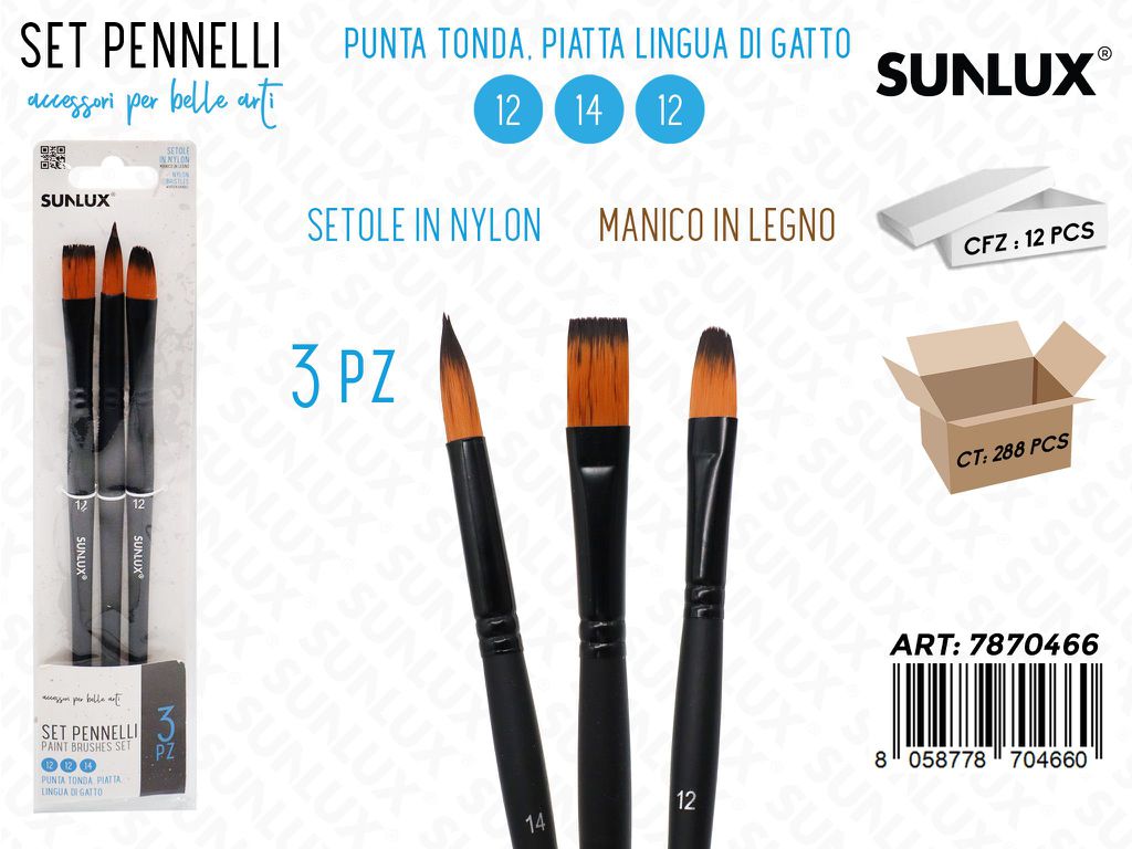 Sunlux Set Pennelli 3PCS 12-14-12 P. Ass.