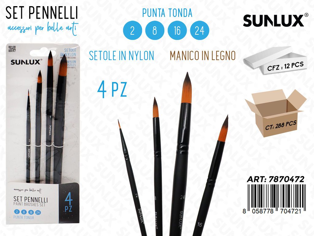 Sunlux Set Pennelli 4PCS 2-8-16-24 P. Tonda