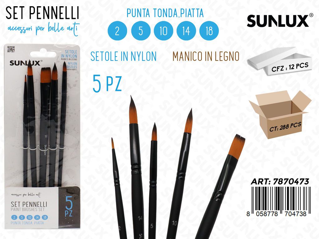 Sunlux Set Pennelli 5PCS 2-5-10-14-18 P. Tonda-piatta