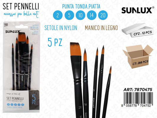 Sunlux Set Pennelli 5PCS 2-5-10-14-20 P. Tonda-piatta