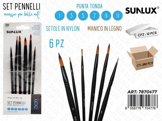 Sunlux Set Pennelli 6PCS 1-3-5-7-9-11 P. Tonda