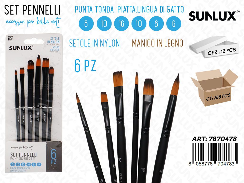 Sunlux Set Pennelli 6PCS 8-10-16-10-8-6 P. Ass.