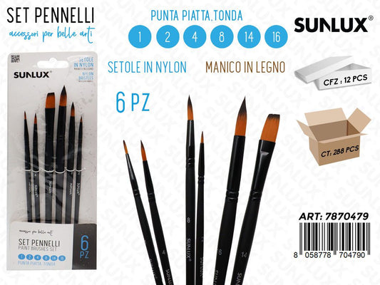 Sunlux Set Pennelli 6PCS 1-2-4-8-14-16 P. Tonda-piatta