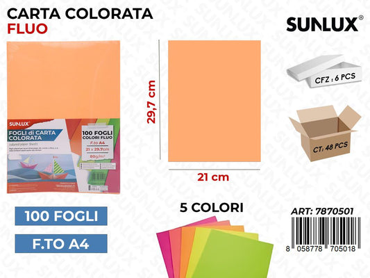 Carta Col. Fluo 100FF A4 80GR /Pacco