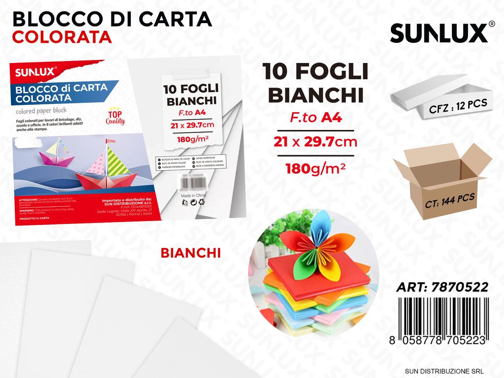 Blocco di Carta 10FF Bianco A4 21*29.7CM 180G