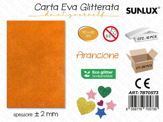 Sunlux Carta Eva Glitter Bio Arancione 2MM*40*60CM