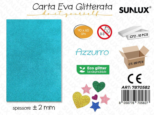 Sunlux Carta Eva Glitter Bio Azzurro 2MM*40*60CM
