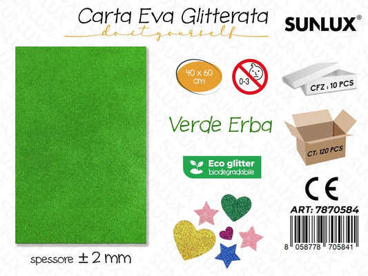 Sunlux Carta Eva Glitter Bio Verde Erba 2MM*40*60CM