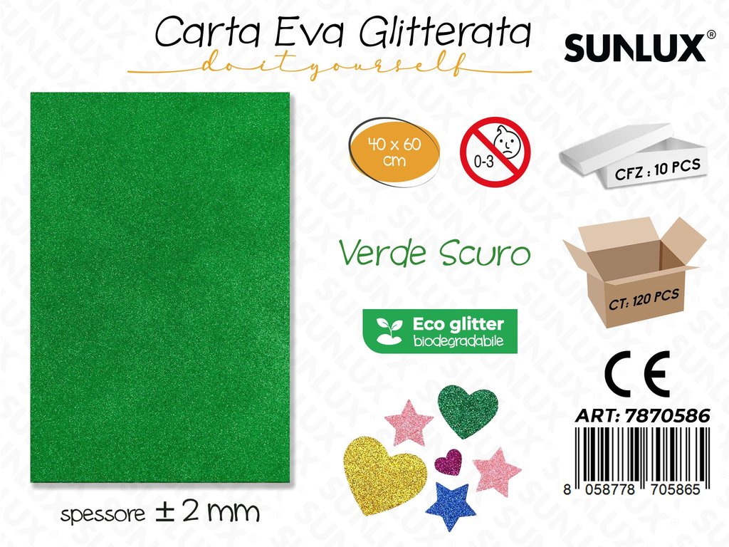 Sunlux Carta Eva Glitter Bio Verde Scuro 2MM*40*60CM
