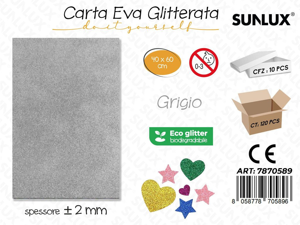 Sunlux Carta Eva Glitter Bio Grigio 2MM*40*60CM