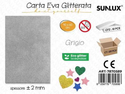 Sunlux Carta Eva Glitter Bio Grigio 2MM*40*60CM