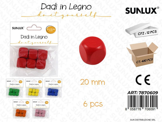 Dadi in Legno Col. Ass. 6PCS 20MM