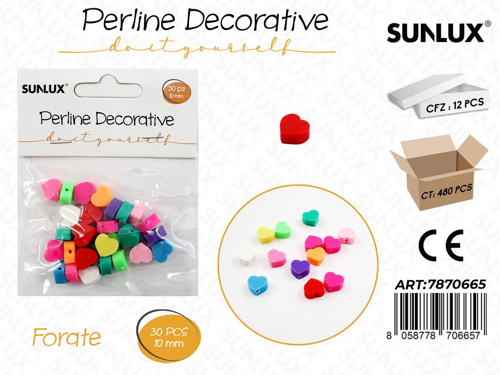 Perline Dec. Forate Cuori Col. 30PCS 10MM