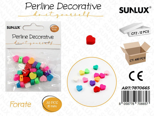 Perline Dec. Forate Cuori Col. 30PCS 10MM