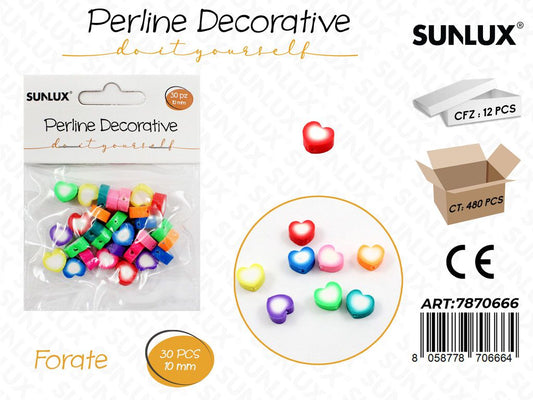 Perline Dec. Forate Cuori Col. 30PCS 10MM
