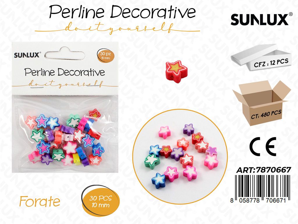 Perline Dec. Forate Stelle Col. 30PCS 10MM