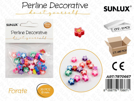 Perline Dec. Forate Stelle Col. 30PCS 10MM