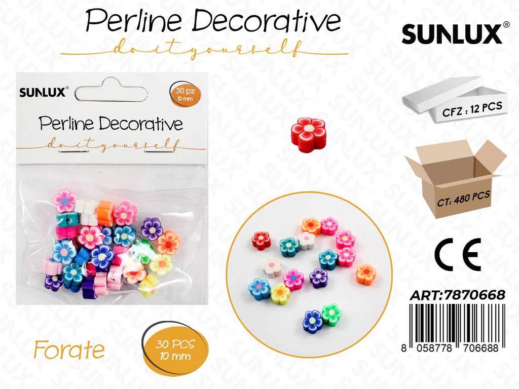 Perline Dec. Forate Fiori Col. 30PCS 10MM