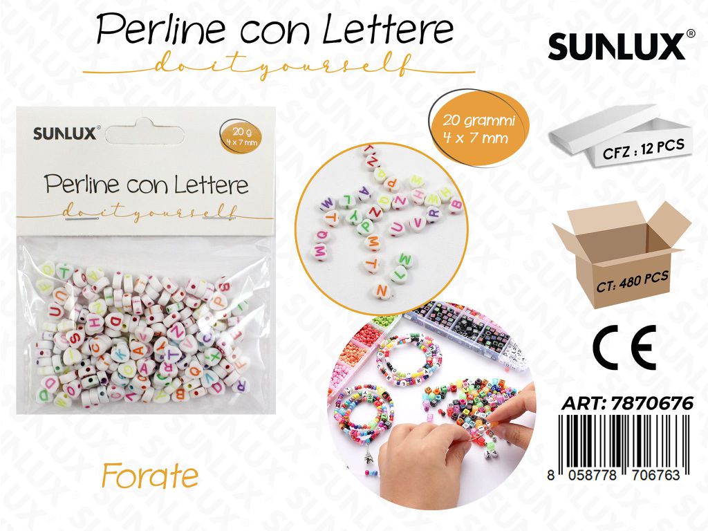 Perline c/ Lettere Forate Col. Ass. 20GR 4*7MM