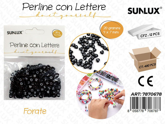 Perline c/ Lettere Forate Nero 20GR 4*7MM