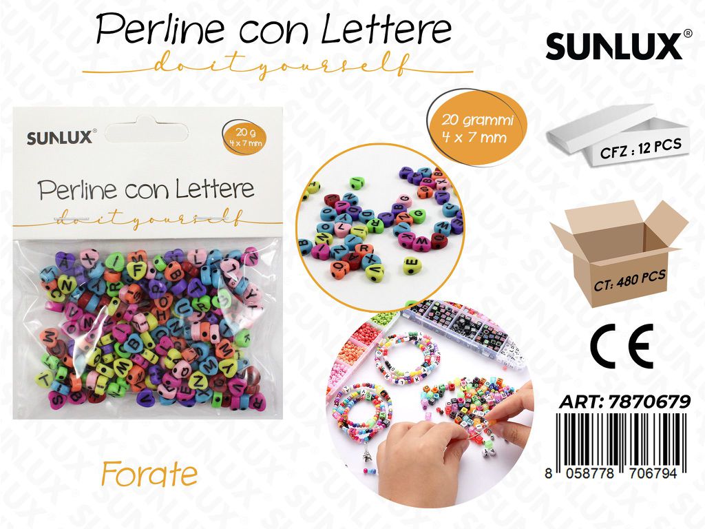 Perline c/ Lettere Forate Col. Ass. 20GR 4*7MM