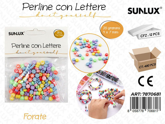 Perline c/ Lettere Forate Col. Ass. 20GR 4*7MM