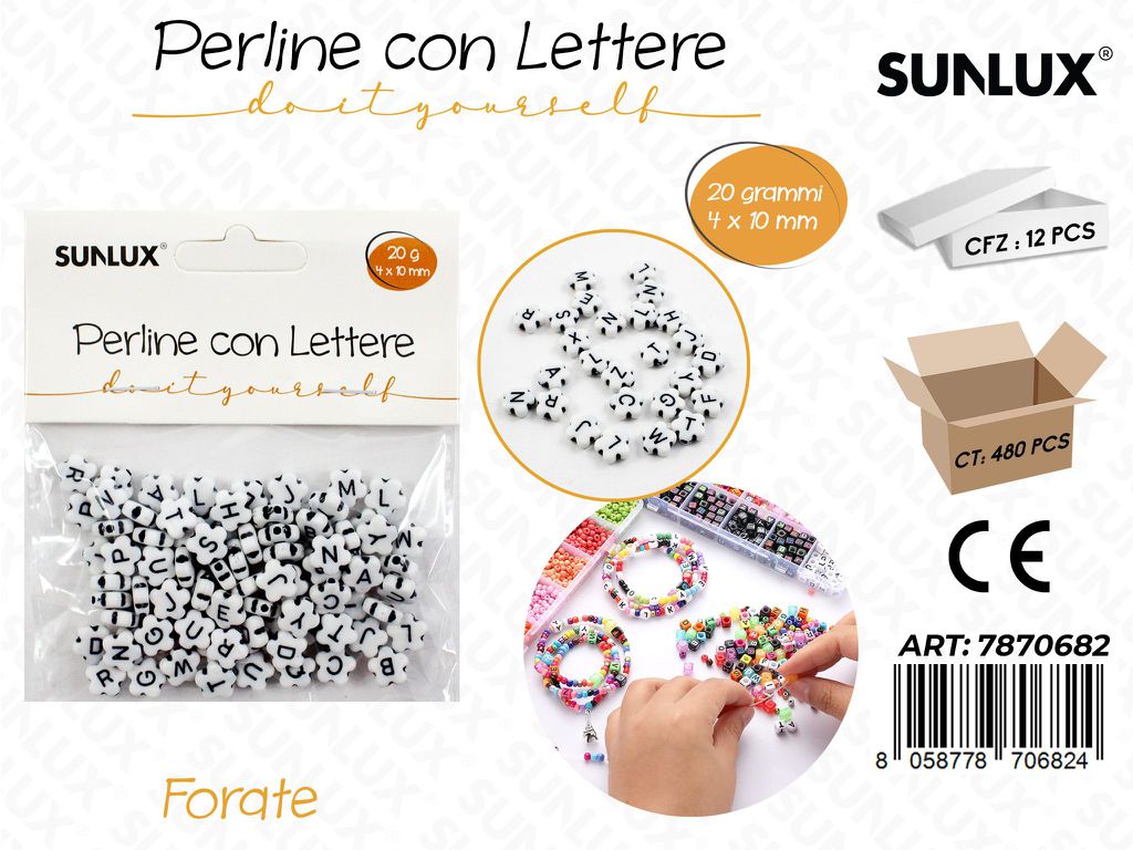 Perline c/ Lettere Forate Bianco 20GR 4*10MM