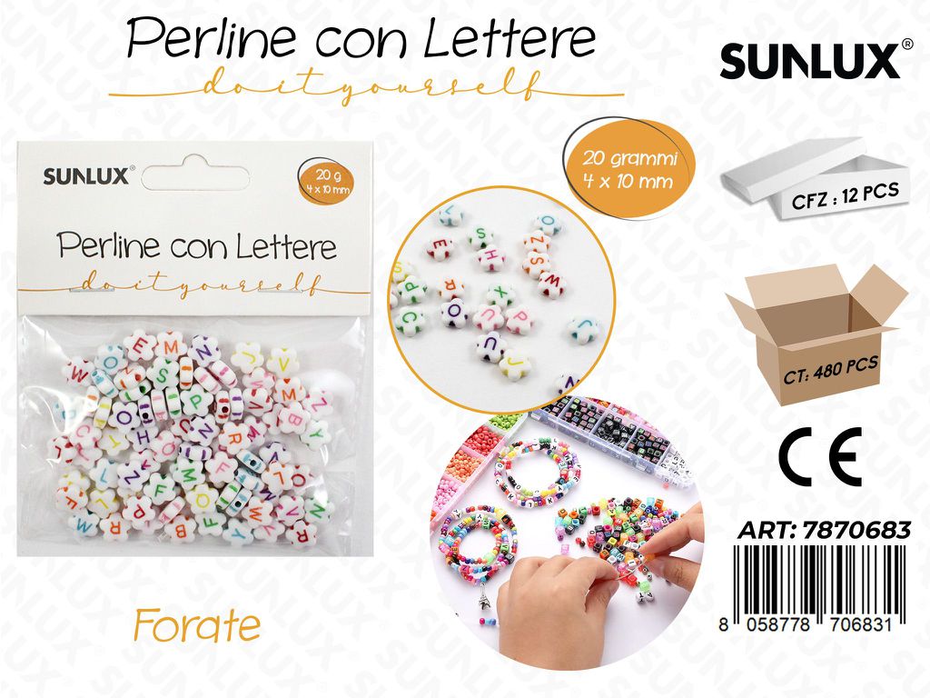Perline c/ Lettere Forate Col. Ass. 20GR 4*10MM