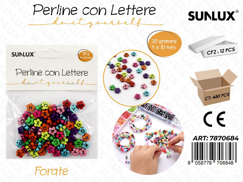 Perline c/ Lettere Forate Col. Ass. 20GR 4*10MM
