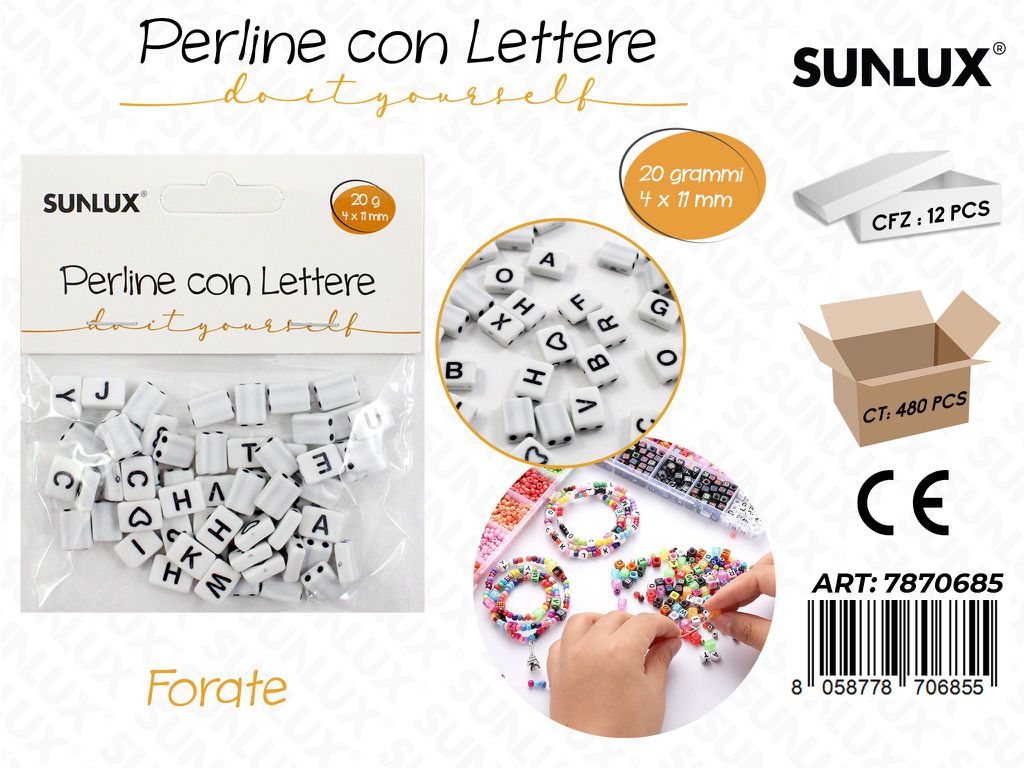 Perline c/ Lettere Forate Bianco 20GR 4*11MM