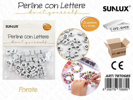 Perline c/ Lettere Forate Bianco 20GR 4*11MM