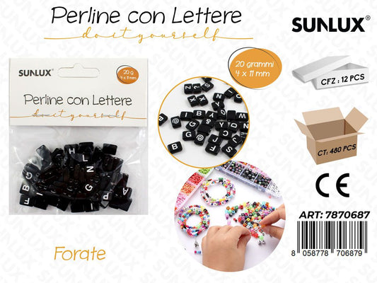 Perline c/ Lettere Forate Nero 20GR 4*11MM
