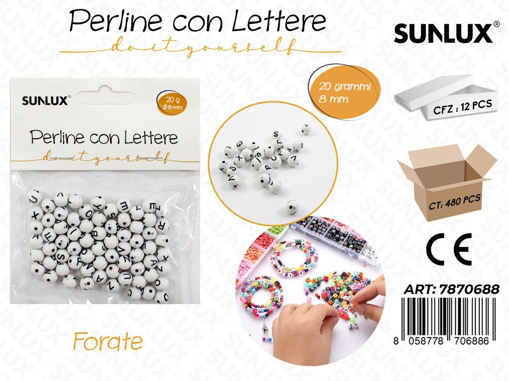 Perline c/ Lettere Forate Bianco 20GR 8MM