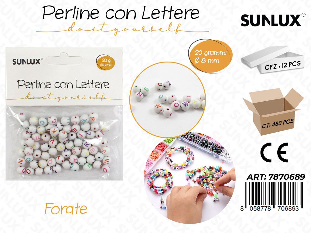Perline c/ Lettere Forate Col. Ass. 20GR 8MM