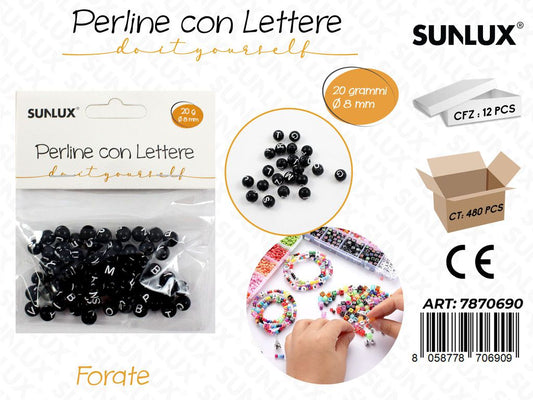 Perline c/ Lettere Forate Nero 20GR 8MM
