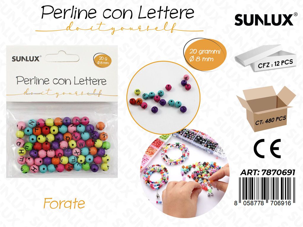 Perline c/ Lettere Forate Col. Ass. 20GR 8MM