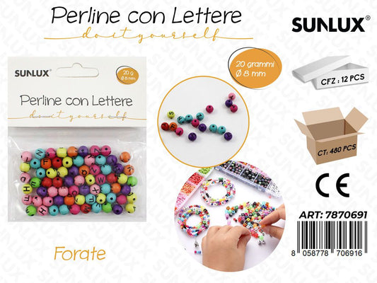 Perline c/ Lettere Forate Col. Ass. 20GR 8MM