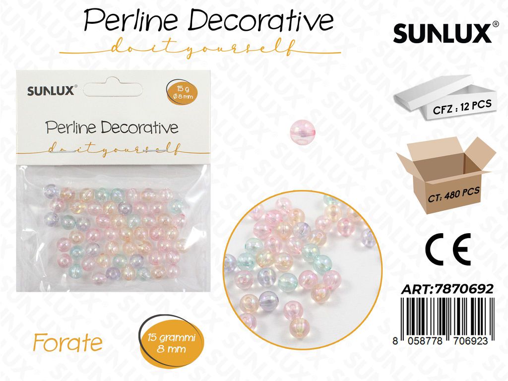 Perline Dec. Forate Col. Ass. Trasp. 15GR 8MM