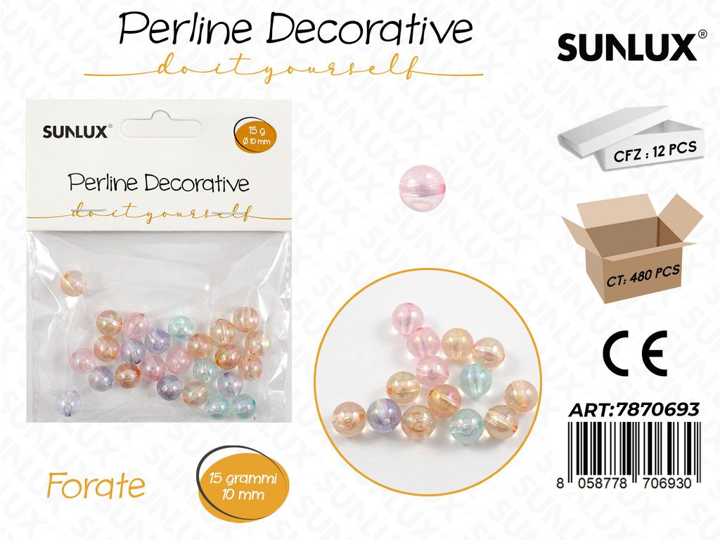 Perline Dec. Forate Col. Ass. Trasp. 15GR 10MM