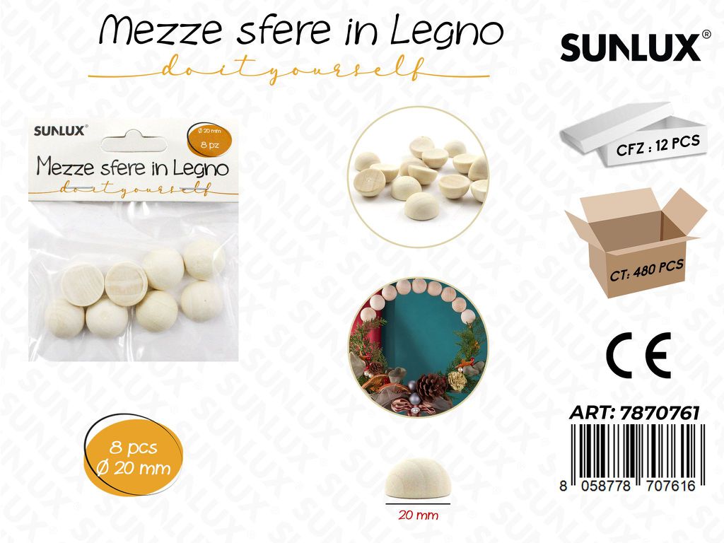 Mezze Sfere in Legno 8PCS 20MM