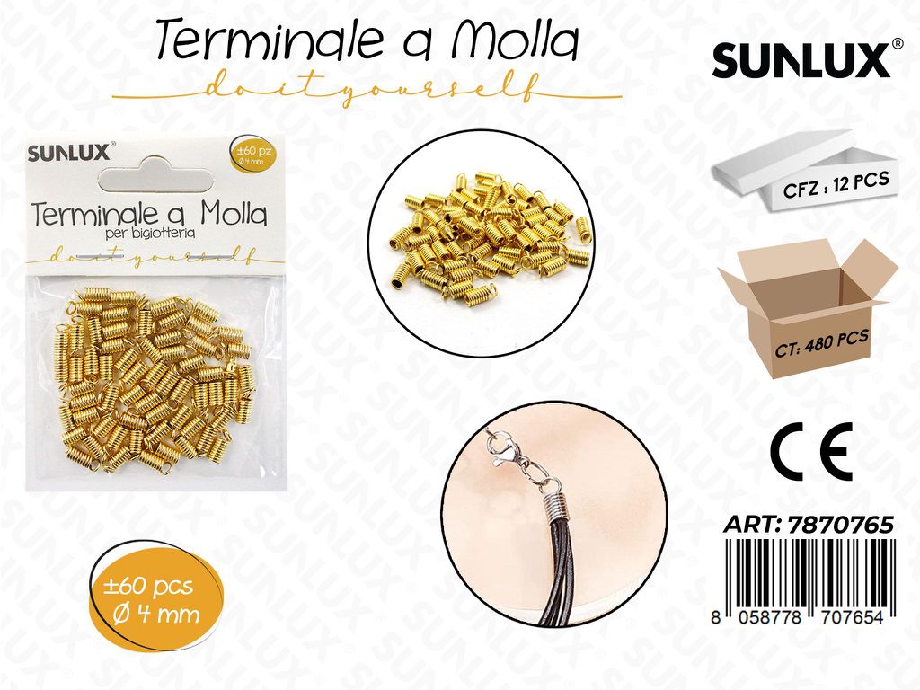 Sunlux Terminale a Molla Bigiot. Oro 60PCS 4MM