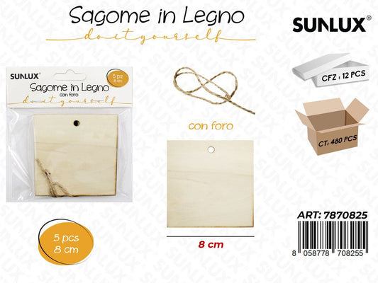 Sagome in Legno Quadrato c/ Foro 5PCS 8CM