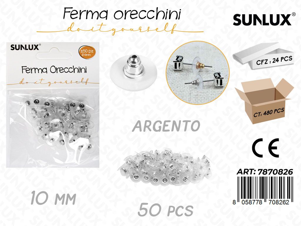 Sunlux Fermaorecchini Arg. 50PCS 10MM